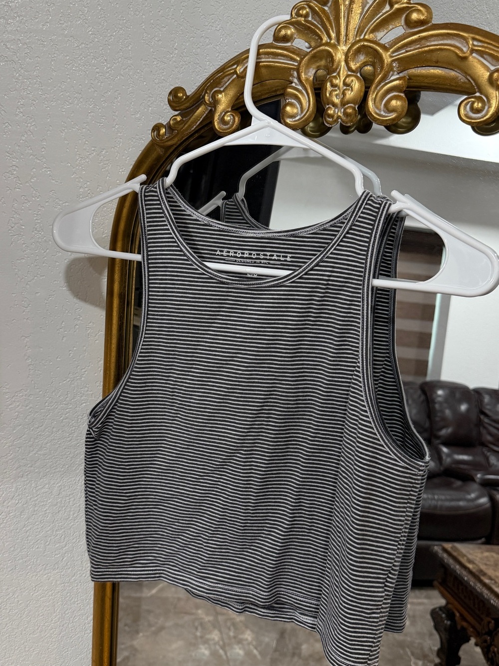 Aeropostale Black and White Striped Cropped Tank